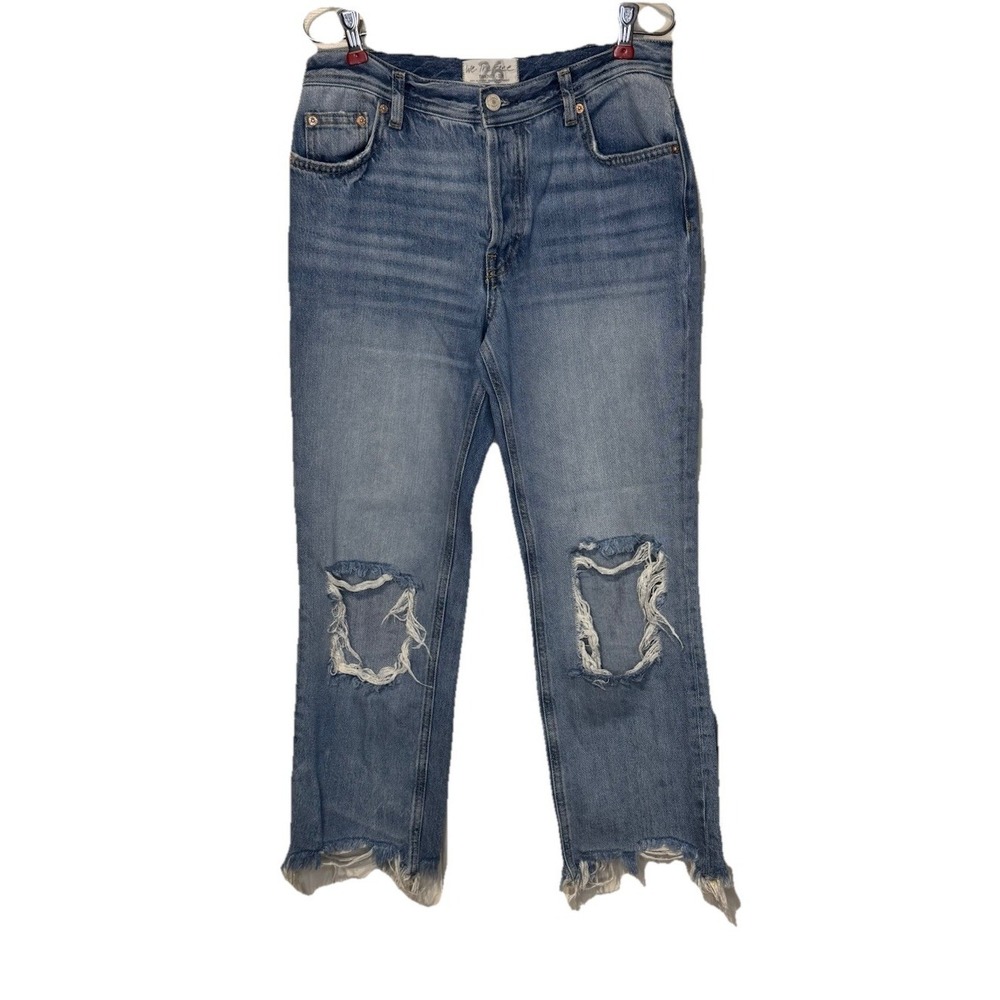 We The Free Women's Jeans Distressed Ripped Button Fly Crop Raw Hem Denim 26